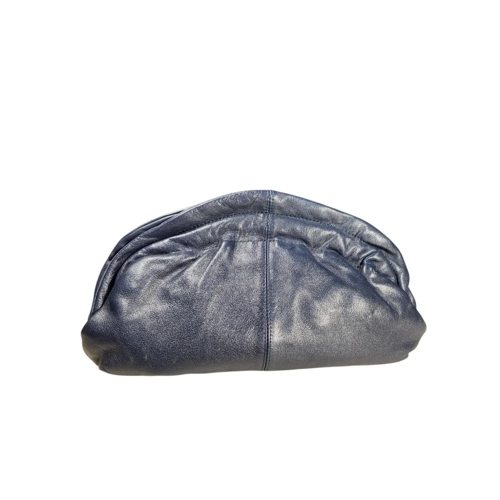 Vintage Blue Leather Cloud Pouch Slouchy Dumpling Bag Crossbody Clutch 90s Retro